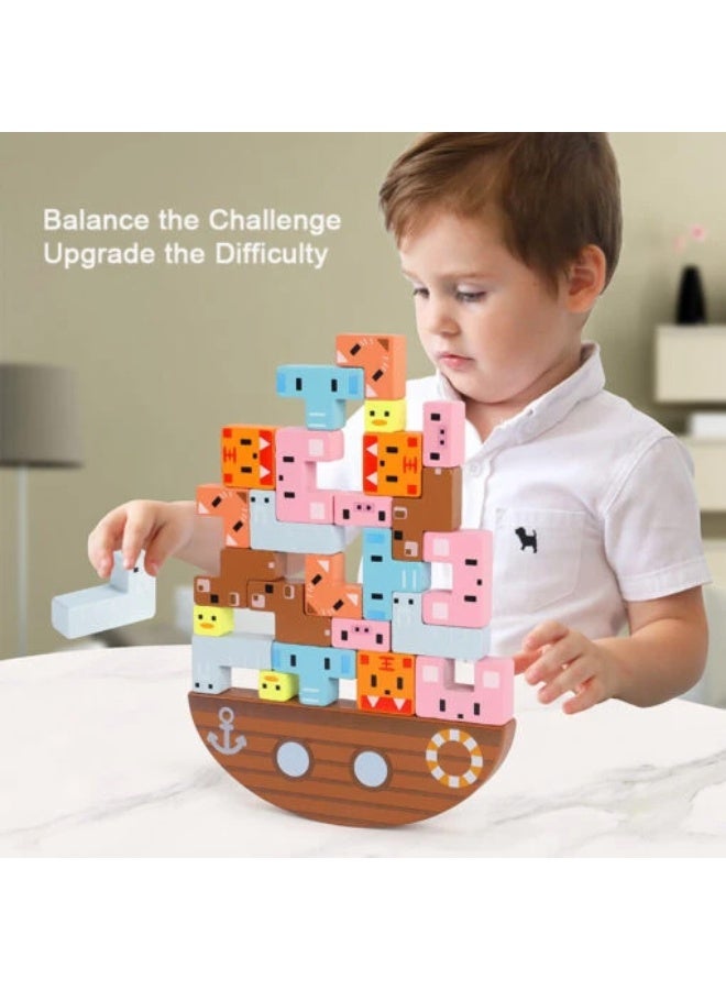 Capstro Wooden Balance Stacking Toy for Kids | Montessori Balancing & Stacking Game for Early Learning | Hands-On Wooden Toy for Coordination, Logic & Creative Play – 24 Pieces Animal Balance set - Image 2